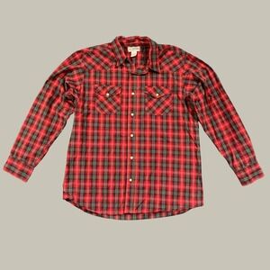 U.S. Expedition Western Pearl Snap Shirt Mens XL Red Plaid Cotton Cowboy Flannel